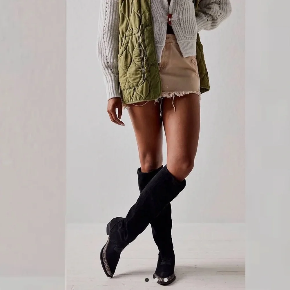 Free People Shoes Free People Sterling Western Tall Boots Black Suede Leather